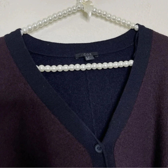 COS Boiled 100% Wool Color Block V Neck Button Front Cardigan Sweater Size XS - Picture 6 of 13